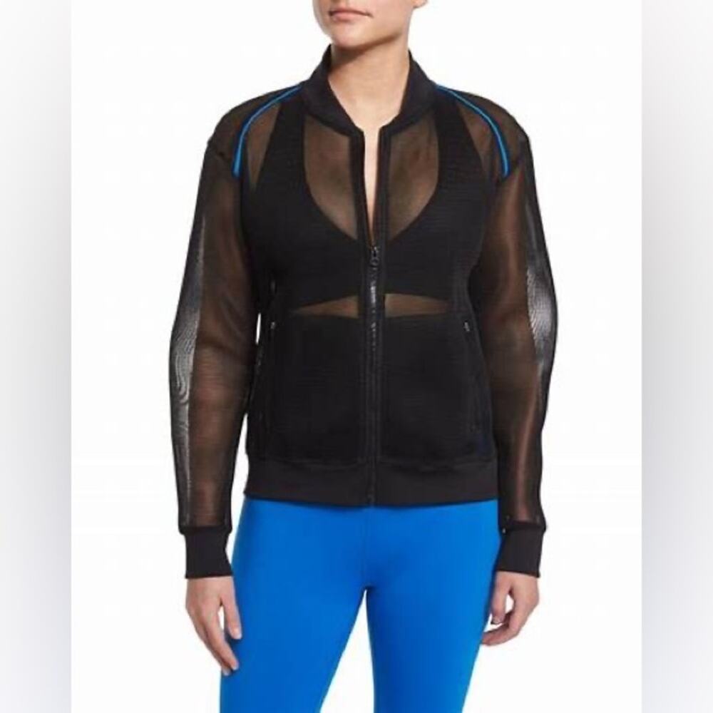 ALALA Black Sheer Mesh Zip Up Bomber Jacket Size XS